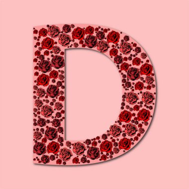 Yazı tipi alfabe harfi gül çiçekli, dişi pembe yazı stili vektör İngilizce büyük harfli bitki