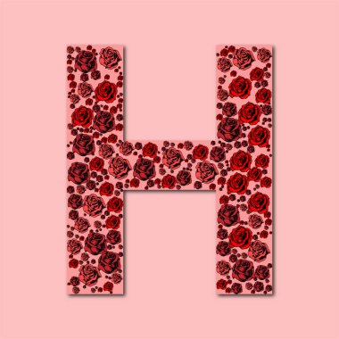yazı tipi alfabe harfi gül dolu çiçek çiçekli pembe pembe yazı stili vektörü İngilizce büyük harfli bitki h