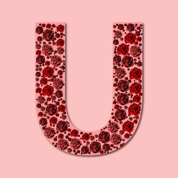 Schrifttyp Alphabet Buchstabe Rose Gefüllt Blume Weiblich Rosa Rot Schreibstil — Stockvektor
