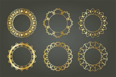 Etiket çerçeve arka plan dekorasyonu altın lüks kraliyet metal hazine unsuru set mandala