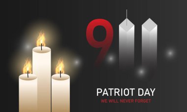 Vatanseverlik Günü 'nü asla unutmayacağız. Kuleler. 11 Eylül. Amerikan bayrağı. Vektör illüstrasyonu