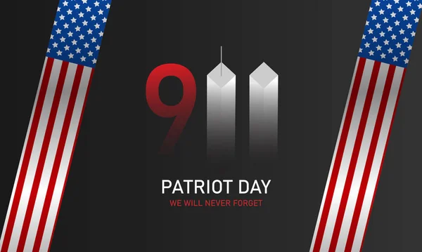 Patriot Day, zullen we nooit vergeten. Torens. 11 September. Amerikaanse vlag. Vectorillustratie — Stockvector