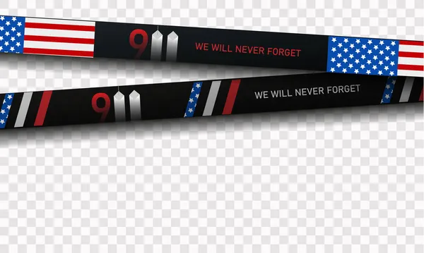 Patriot Day, non lo dimenticheremo mai. Torri. 11 settembre. Bandiera USA. Illustrazione vettoriale — Vettoriale Stock