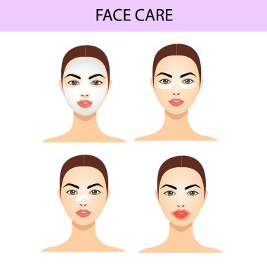 Yüz bakımı. Yüz maskesi, yamalar, burun ve dudak maskesi, vektör