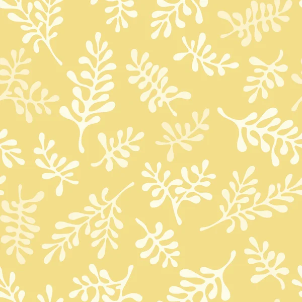 Vector delicadas hojas abstractas patrón sin costura. Fondo repetido dibujado a mano en crema de mantequilla. — Vector de stock