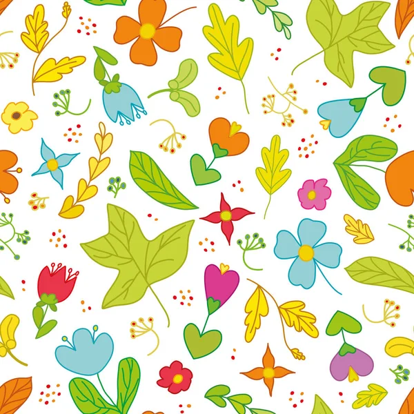 Vector childish floral seamless pattern with scribbles. — Stockvektor