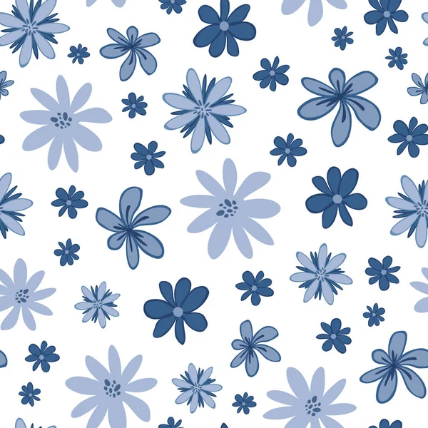 Doodle floral seamless pattern with blue pastel cute flowers. Repeat background. — Stock Vector