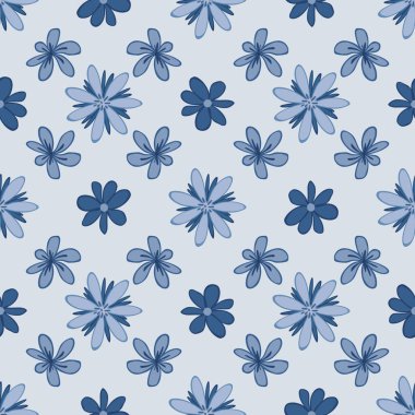 Mavi karalamalı çiçek desenli pastel sevimli çiçekler. Çapraz yineleme arkaplanı.