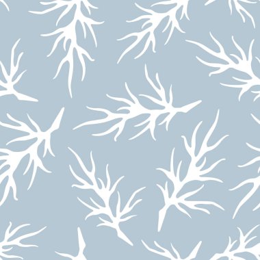 White chamomile leaves on a gray background. Floral seamless pattern.