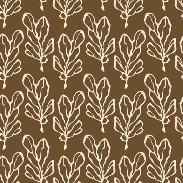 Imprints Leaves Brown Background Hand Drawn Shapes Vector Seamless Pattern — Vector de stock