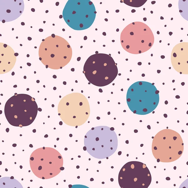 Doodle Color Spots Dots Vector Hand Drawn Seamless Pattern Background —  Vetores de Stock