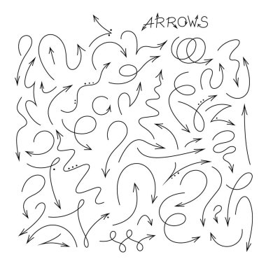 Hand drawn set of arrow elements. Vector arrow icons. Simple design. Symbol isolated on white background.