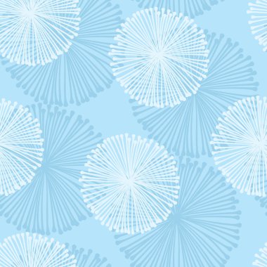 Daire şeklinde, kar taneleri gibi radyal çizgileri var. El yapımı çizgilerle yıldız patlaması. Kış mavisi, düzgün şekilli, pürüzsüz desen. Paket, kumaş, duvar kağıdı veya kartlar için.