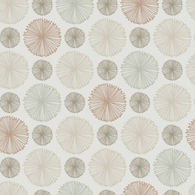 Çember desenli ve radyal çizgili. Açık gri ve kahverengi. El yapımı çizgilerle yıldız patlaması. Düzenli şekilli kusursuz desen. Paket, kumaş, duvar kağıdı veya kartlar için.