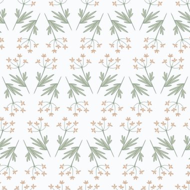 Kahverengi yabani çiçeklerin yatay sıraları. Düzenli olarak tekrarlanıyor. Kumaş, ambalaj veya duvar kağıdı için vektör arkaplanı.