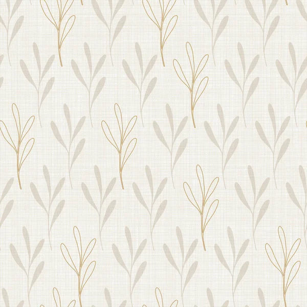 Hojas Pinnadas Sobre Fondo Tela Beige Elementos Contorno Dorado Textura — Vector de stock