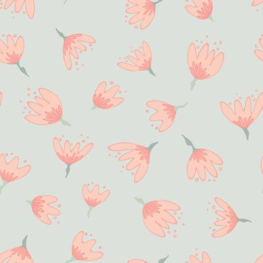 Pembe soyut çiçek çitleri. Soluk arkaplanda elle çizilmiş bitkiler. Karalama elemanları ve noktalar. Kartlar, ambalaj kağıtları veya duvar kağıtları için vektör arkaplanı.