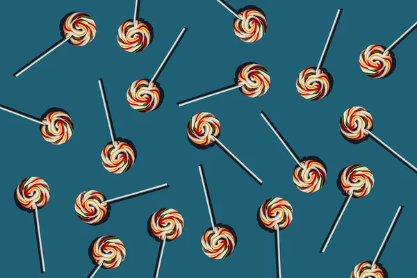 Mosaic Sweet Lollipops Blue Background — Stock Photo, Image