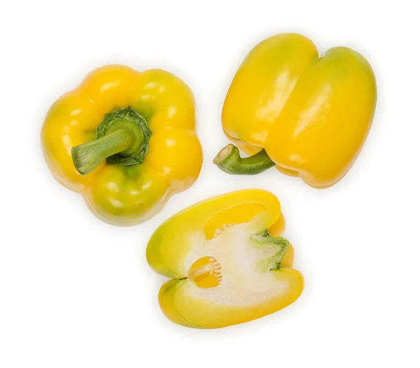 Fresh Sweet Peppers Separate Leaves White Background Top View — Zdjęcie stockowe