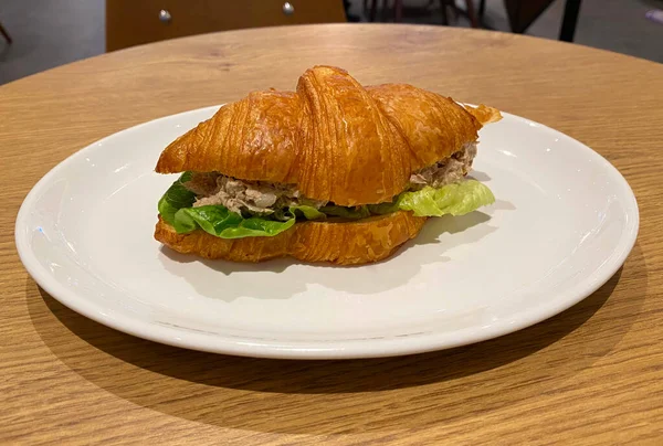 Coffee Break Tuna Croissant Sandwich — 스톡 사진