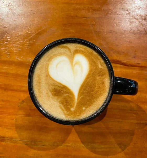 Une Tasse Latte Moka Chaud Décoré Avec Latte Art Forme — Photo