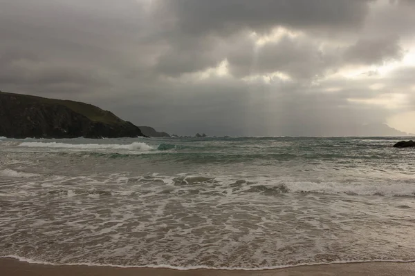 Rays Light Clouds Beach Cantabrian Sea — Stockfoto