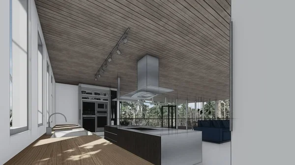 Luxury Furniture Utensils Kitchen Sketch Interior Modern Home Design Idea — Stock Photo, Image