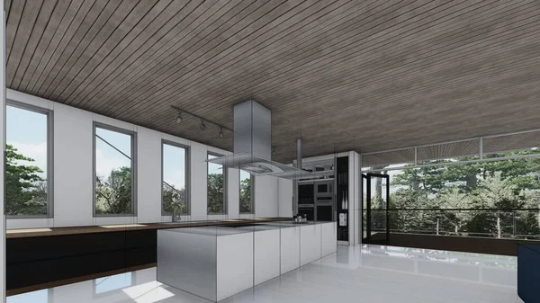 高級家具キッチンスケッチインテリア現代的なホームデザインのアイデアのコンセプト3Dイラスト — ストック写真