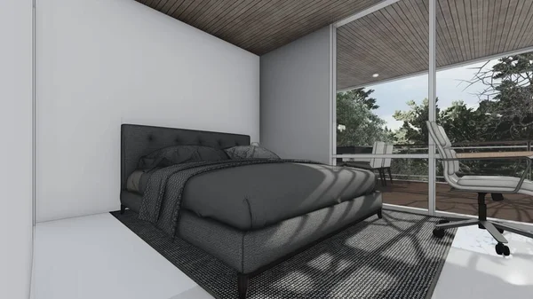 家具ベッドルームモダンなインテリアデザインのスケッチ — ストック写真