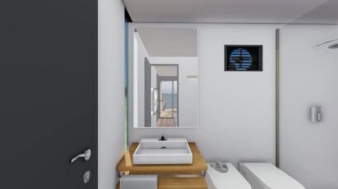 Karavan parkında modern mobil ev mimarisi tasarımı plaj güneşli animasyon