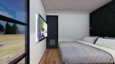 Karavan parkında modern mobil ev mimarisi tasarımı plaj güneşli animasyon