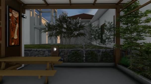 Jednoduchý Tropický Moderní Dřevěný Dům Garáží Pergola Venkovní Salonek Architektura — Stock video