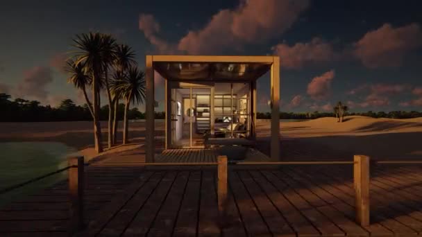 Madeira Móvel Casa Férias Construção Praia Passo Passo Animação — Vídeo de Stock