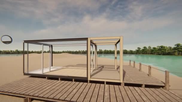 Vacaciones Casa Móvil Madera Construcción Playa Animación Paso Paso — Vídeos de Stock