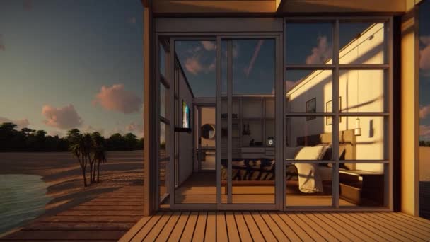 Vacaciones Casa Móvil Madera Construcción Playa Animación Paso Paso — Vídeo de stock