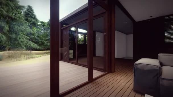 Moderne Holzhaus Architektur Design Mit Schlafzimmer Bücherregal Wohnküche Esszimmer Animation — Stockvideo