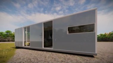 Gelecekçi mobil ev tarzı mimari tasarım doğa arka planı