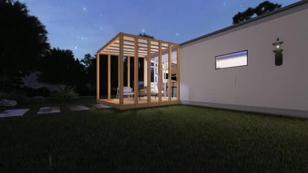 Piccola Casa Mobile Moderna Vacanze Architettura Design Concetto Natura Sfondo — Video Stock