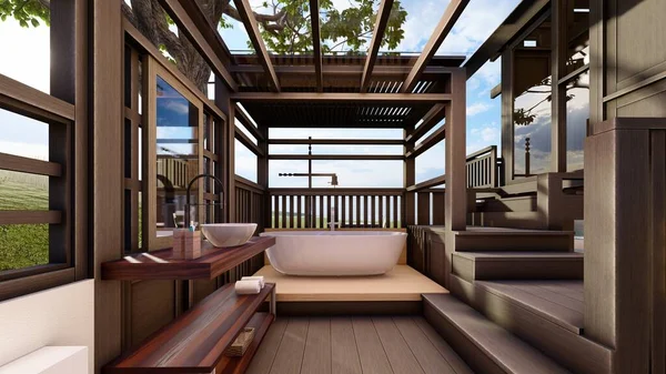 Tropical Wooden House Beach Architecture Design Illustration — ストック写真