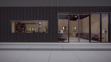 elevation black modern luxury house interior view architecture design 3d animation