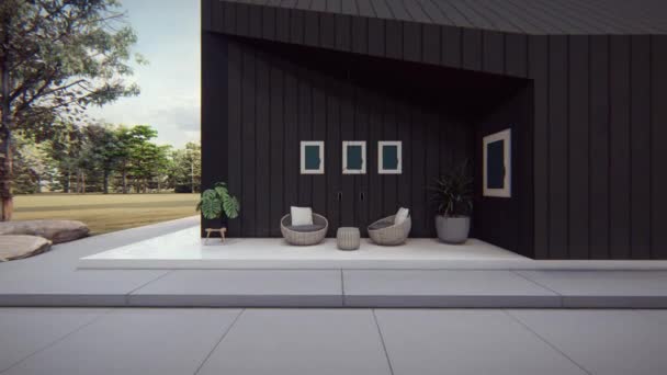 Outdoor Lounge Black Modern Luxury House Architecture Design Animation — Stockvideo