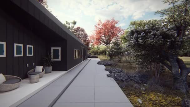 Casa Lujo Moderna Negra Elevación Con Diseño Arquitectura Salón Aire — Vídeos de Stock