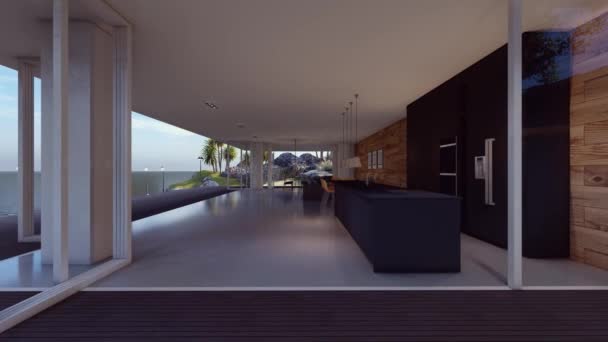 Luxe Modern Huis Interieur Zee Achtergrond Animatie — Stockvideo