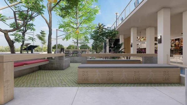 Afiş ve menü modelleme 3D resimli açık hava yemek mimari tasarımı