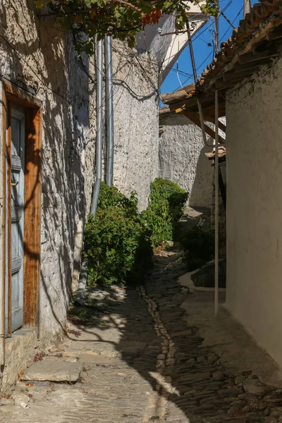 Ruas Típicas Casas Tradicionais Com Boas Portas Flores Cidade Berat — Fotografia de Stock