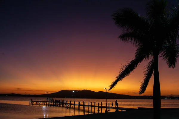 Beautiful sunset over the pier in the city of Sao Pedro da Aldeia, Cabo Frio, Brazil.