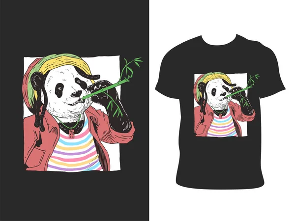 Vintage Panda Typografia Shirt Design Gotowy Druku Odzieży Plakatu Ilustracji — Wektor stockowy