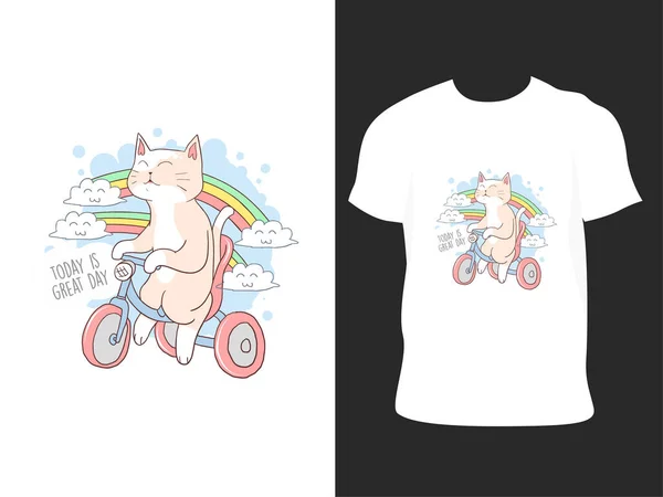 Kedi Günü Shirt Tasarımı Kedicik Moda Tipografi Tişörtü Tasarımı — Stok Vektör