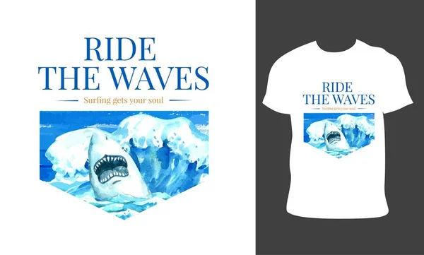 Summer Surf Tshirt Tasarım Şablon Vektör Dosyası Yaz Plajı Tişörtü — Stok Vektör