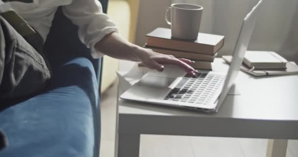 Kvinna skriva på bärbar dator och förbereda sig för session — Stockvideo
